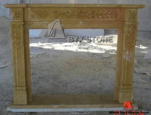 Chinese Yellow Marble Fireplace with Flower Carving