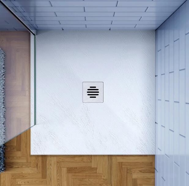 Stone Resin Shower Base Shower Tray 80*80*4cm White Shower Plate in Marble Resin Mixed Effect Slate Rough Pile and Pipe Included