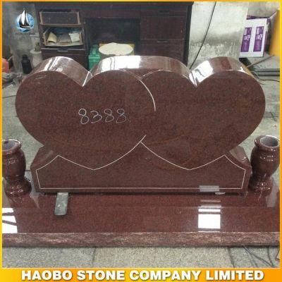 India Red Granite Double Heart Tombstone Monument