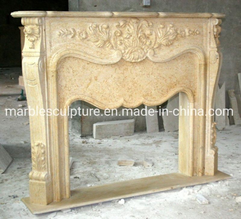 High Quality Factory Price Beige Marble Fireplace (SYMF-062)