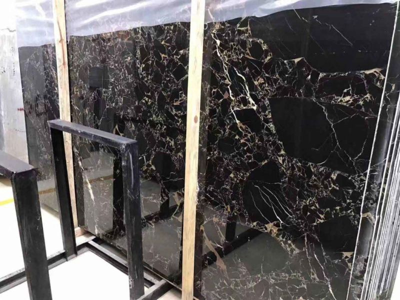 Golden Black Flower Marble Natural Black Marble Wit Gold Red Veins Polished Slabs Customized Size Floor Tile Wall Tiles