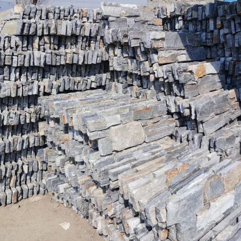 Natural Cement Wall Cladding Grey Quartzite Slate Stacked Culture Stone Panel