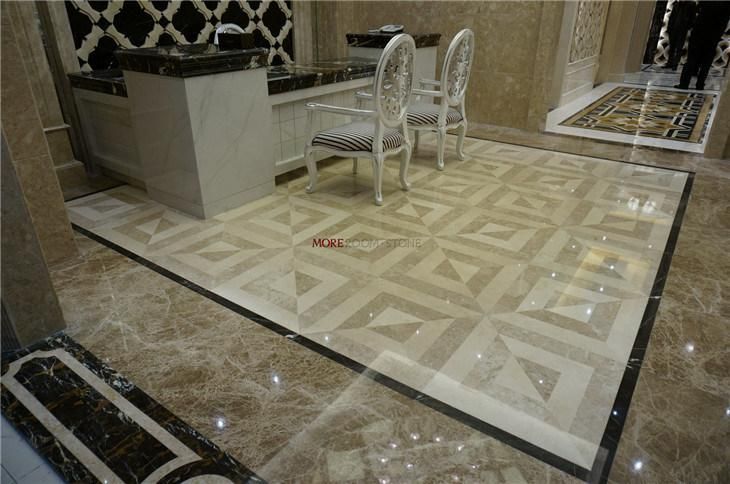 600X600 Polished Beige Waterjet Marble Inlay for Flooring