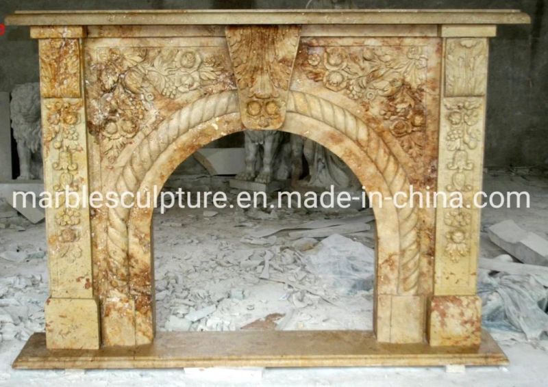Antique Home Decoration Natural Stone Mantel Marble Fireplace (SYMF-097)
