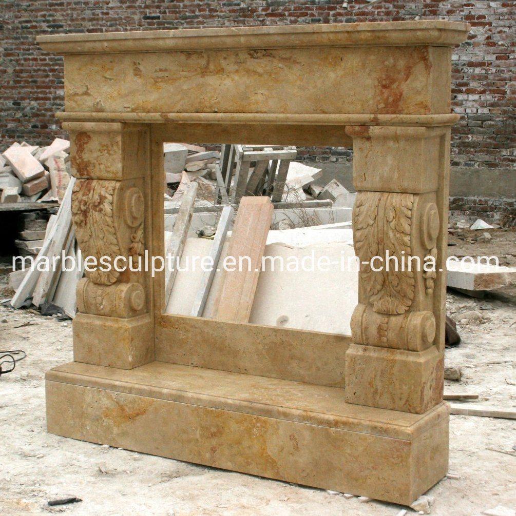 Classic Simple Style Decoration Stone Sculpture Beige Marble Fireplace (SYMF-061)