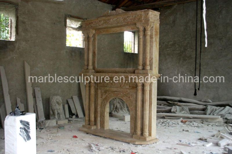 High Quality Double Western Style Column Marble Fireplace Mantel (SY-MF068)