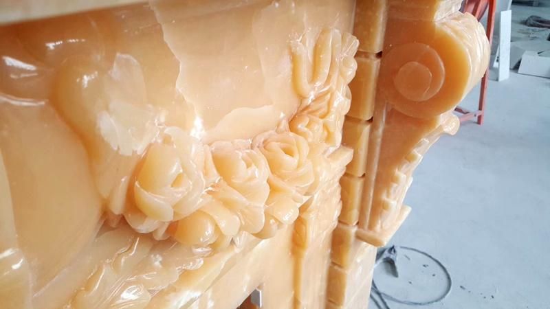 Yellow Onyx Marble Fireplace Customized Design