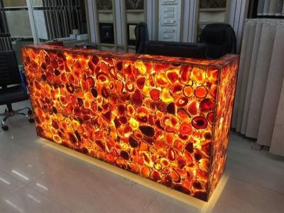 2019 Hotel Semi Precious Slab Agate Reception Desk Countertop