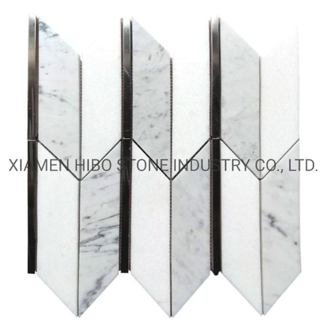 Turkey Dolomite White Marble Mix Metal Picket Mosaic Tile