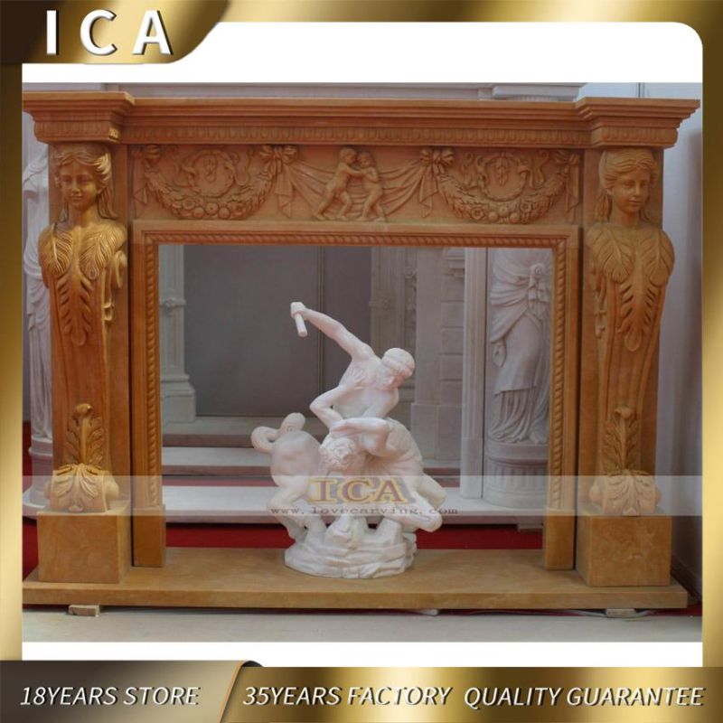 White Marble Fireplace with Boy Statues Nordic Style Luxury Marble