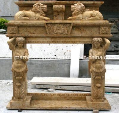 Classic Figure Sculpture Lion Statues Marble Fireplace (SYMF-038)