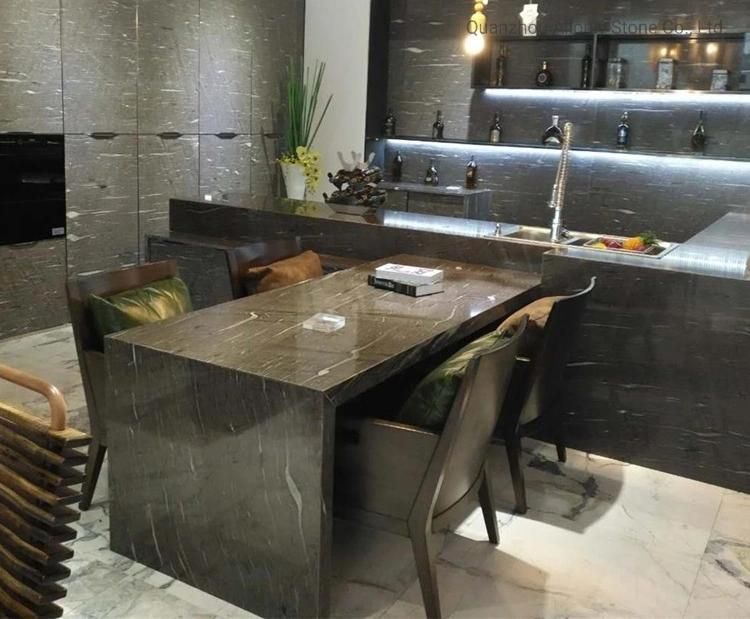 Brazil Brown Silk Granite Waterfall Island Countertop