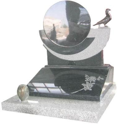 Black Granite European Headstone Monument Tombstone with Custom Design