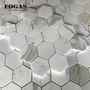 3&prime;&prime; Hexagon Calacatta Gold Marble Mosaic Stone for Corridor Floor