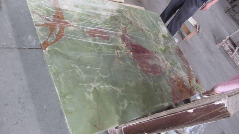 Translucent Dark Green Onyx with Red Vein Wall Slab Panel Decoration
