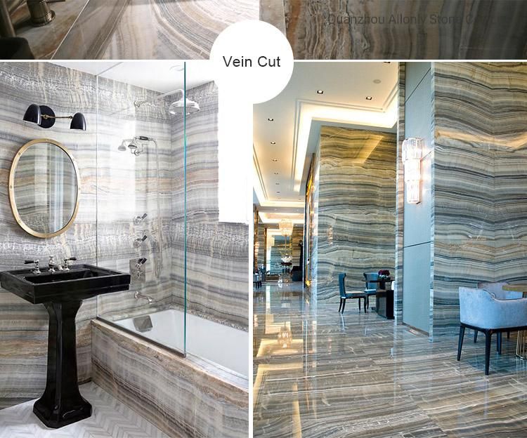 Vein Cut Translucent Wooden Marble Onyx Slab for Wall Decoration