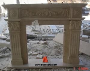 Beige Stone Carving Indoor Marble Fireplace Surround/Mantel