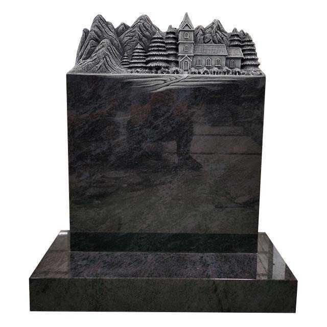 Xiamen Factory Wholesale Mass Blue Granite Tombstone with House Carving