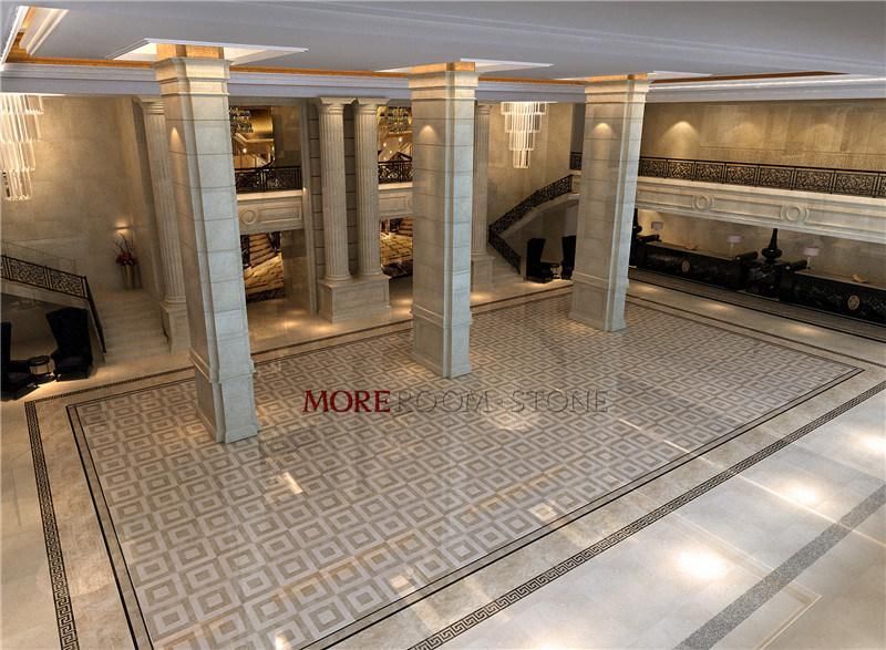 Hotel Lobby Square Waterjet Natural Stone Beige Marble Floor Medallion