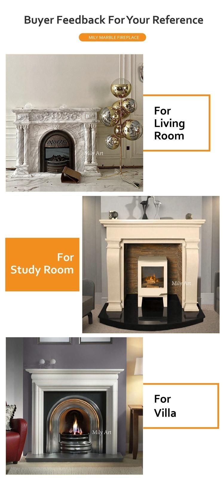 Factory Indoor Stone Caving Sculpture White Marble Fireplace