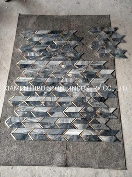 Bardiglio Nuvolato Grey Marble Mosaics with Metal Arrow Design for Home Decor Wall/Backsplash Polished Tile