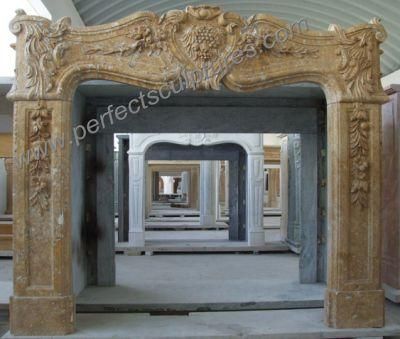 Carved Grape Beige Stone Marble Fireplace Surround for Indoor (QY-LS610)