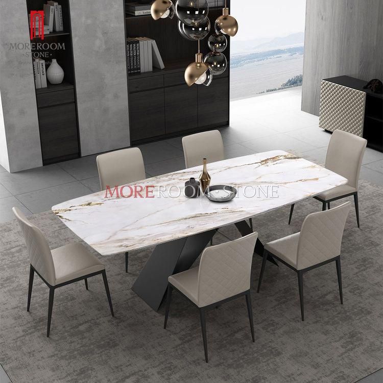 Dining Table with Slab Ceramic Top White Calacatta Porcelain Kitchen Countertop