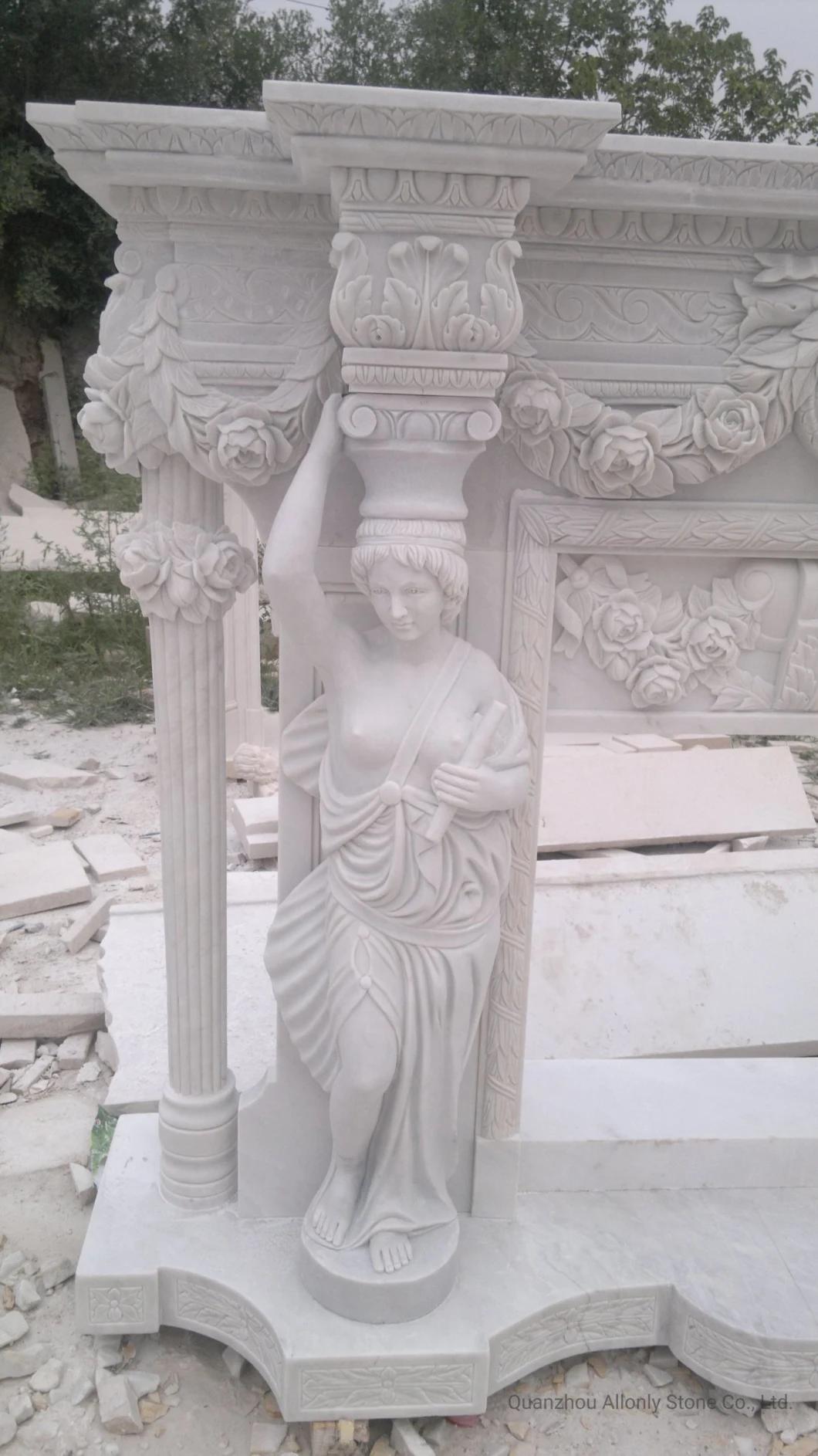 Indoor Decorative Curved French Design Pure White Marble Fireplace Mantel Surround