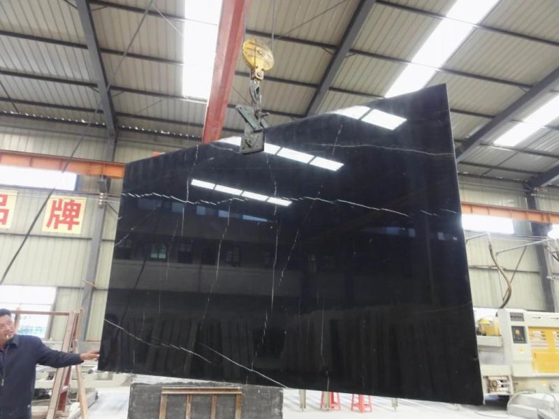 Popular Natural Black Marble/Nero-Marquina Marble Slab and Tile for Hotel Wall Floor Decorate