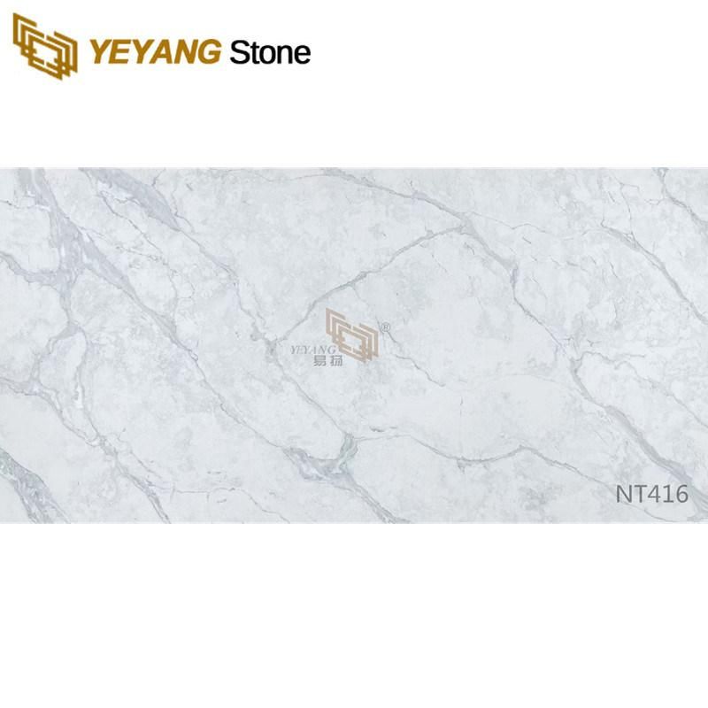 Elegant Man-Made Calacatta White Quartz Slab for Countertops/Background/Wall/Vanity