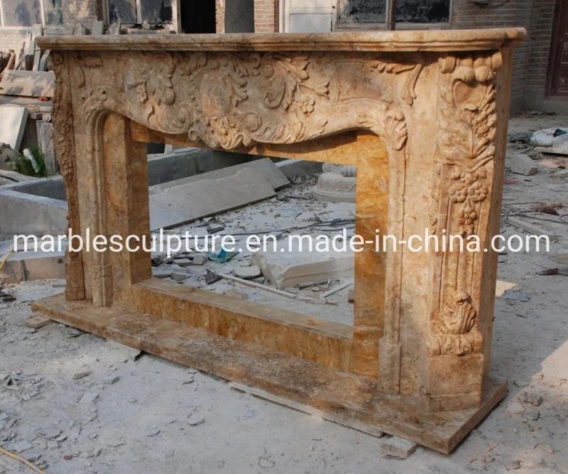 Classic Beautirul Hand Carved Antique Beige Marble Fireplace (SYMF-181)