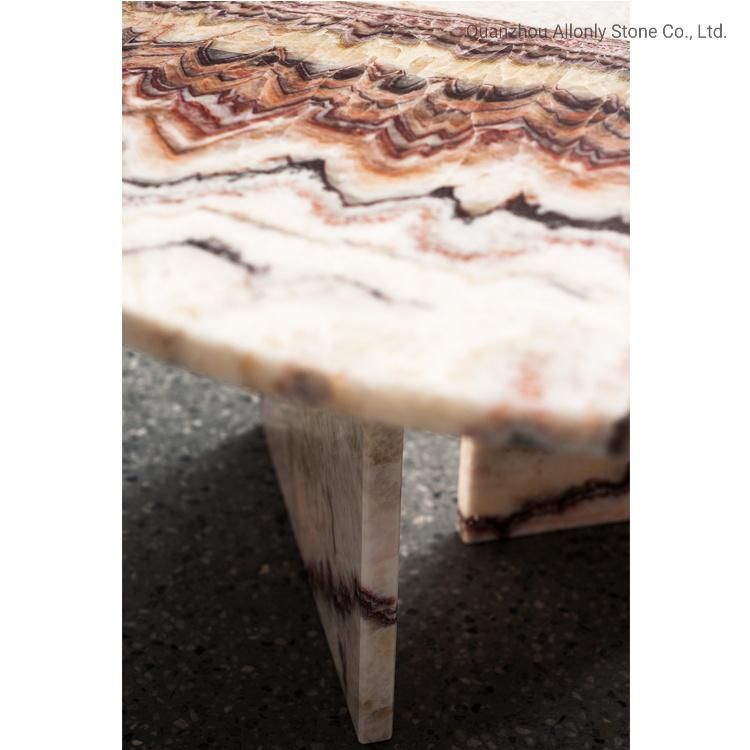 Hotel Luxury Hallway Center Custom Natural Marble Onyx Table Top