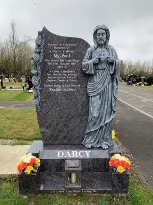 China Granite Tombstone Carved Rose and Jesus Headstone
