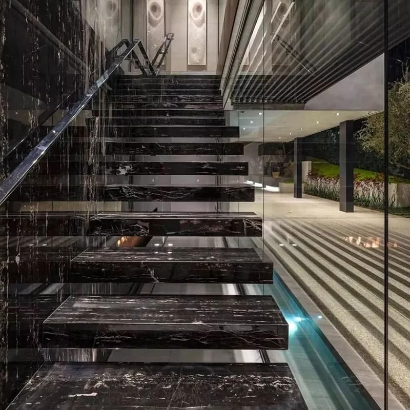 Factory Black Marble Stone Stairs and Ladder Customizable Natural Marble Stairs Marble Staircase