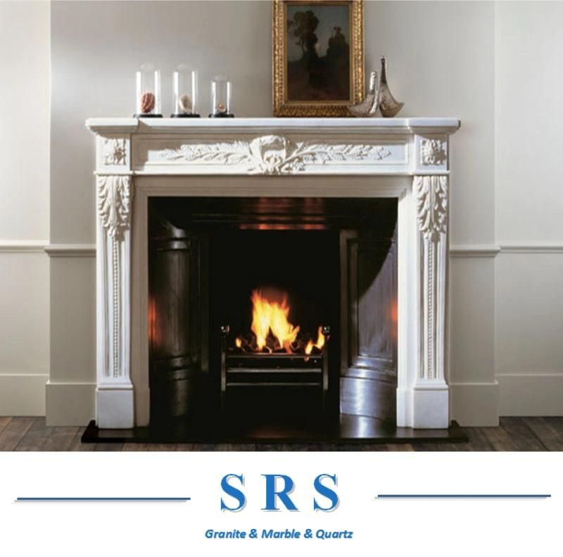 White Sculpture Marble/Granite Indoor Fireplace