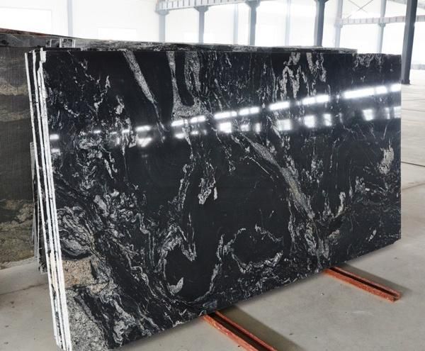 Cosmoc Black Granite Natural Black Granite with White Busy Look Veins Polished Slabs