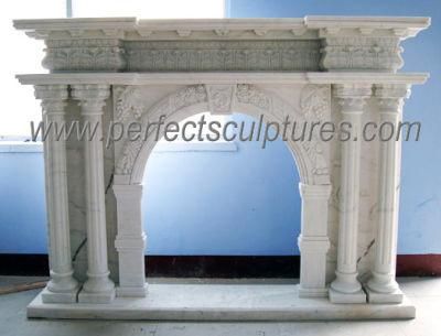 Flower Carving Arch Marble Fireplace Mantel with Roman Column (QY-LS614)