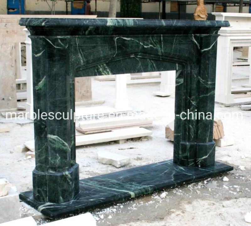 Simple Design Natural Stone Mantel Green Marble Fireplace (SYMF-083)