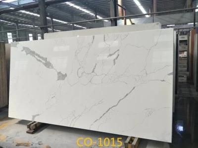 Factory Sale Customized Artificial Stone Calacatta White Marble Quartz Stone Slabs Kitchen Countertops Worktops