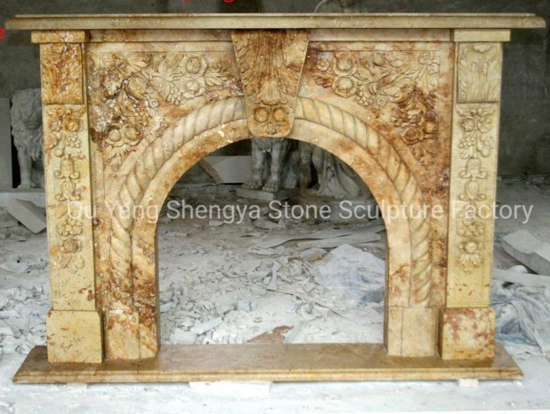 Cheap Caved Antique Calcium Stone Indoor Marble Fireplace (SY-MF342)