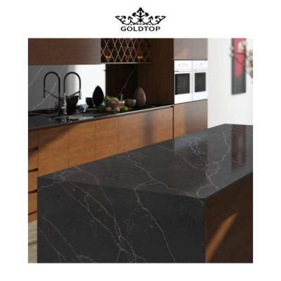 Building Material Artificial Stone Polished/Honed Surface Kitchen/Bathroom Countertop Laurent Black Quartz for Home