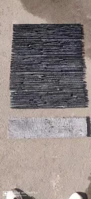 Groove Flow Board Natural Black Slate Tile Waterfall Veneer Stone for Interior Public Area