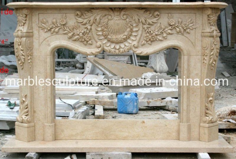 Classic Beige Marble Fireplace with Good Hand Carved (SYMF-201)