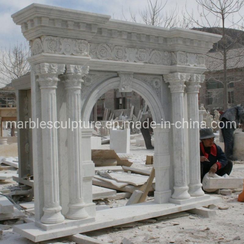 High Quality White Marble Stone Fireplace Mantel with Column (SYMF-297)
