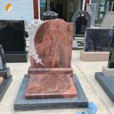European Simple Natural Stone Red Upright Granite Headstones and Monuments