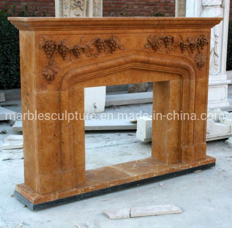 Simple Design Yellow Marble Stone Fireplace for Home Decoration (SYMF-251)
