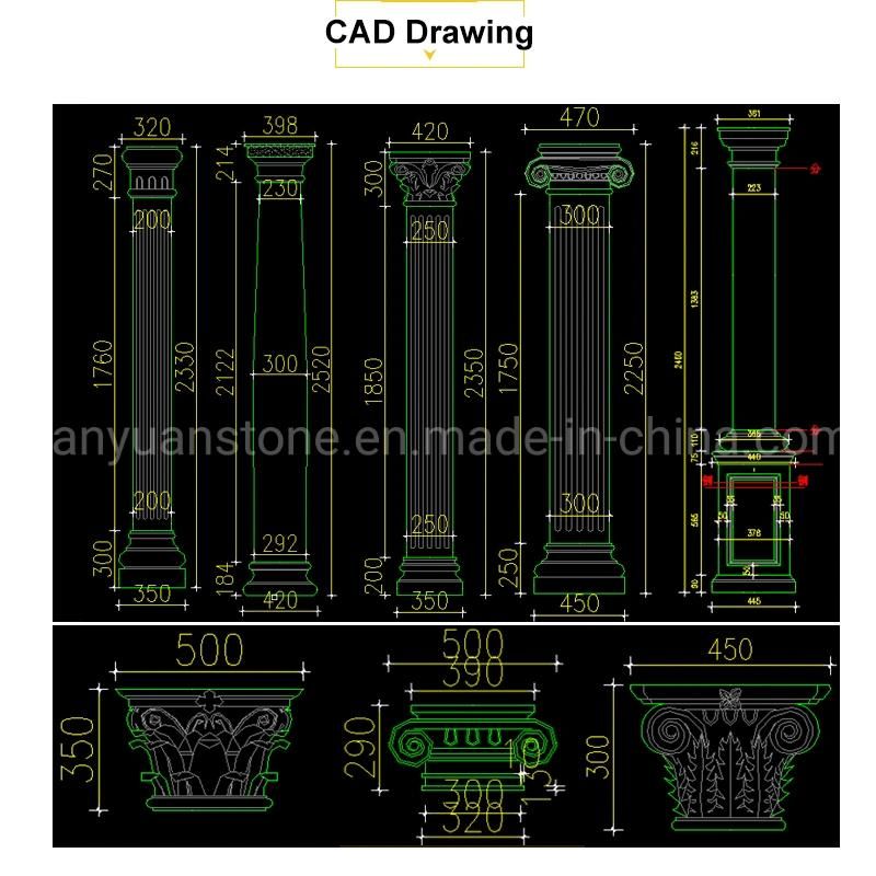 Greek Style Large Granite Marble Columns with Dragon for Interior Exterior