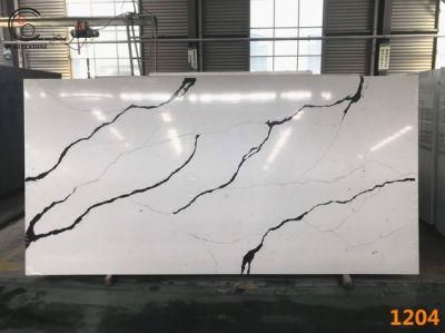 Hot Popular 20mm-30mm Thickness White Quartz, Quartz Countertop White with Black Veins, Thin Quartz Slabs