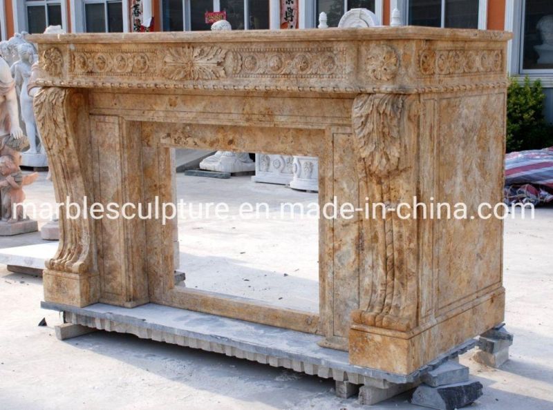 High Quality Elegant Classic Home Decoration Beige Marble Fireplace (SYMF-105)