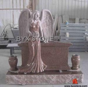 Imperial Red Granite Angel Headstone / Monuments with Vases